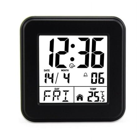 Calendar Alarm Clock,Bedside Voice-Activated Clock with Backlight,Clock for the Elderly with Temperature Black