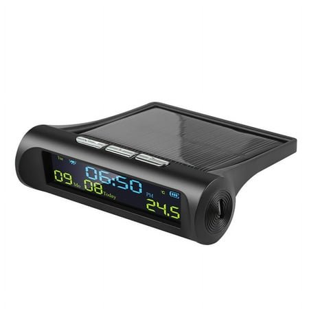 Car Solar Digital Clock with LCD Time Date In-Car Temperature Display for Outdoor Personal Part Decoration A