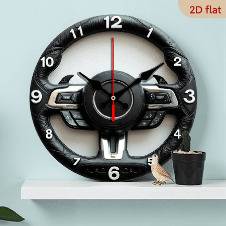 Car Steering Wheel Wall Clock, Realistic Leather & Metal Detailing, Automotive Enthusiasts Decor, Unique Garage & Man Cave Timepiece for Car Lovers