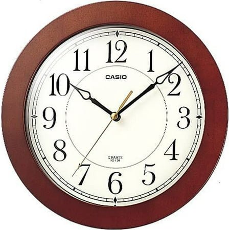 Casio Round Wood Frame White Face Easy to Read Wall No Ticking Clock IQ126-5D
