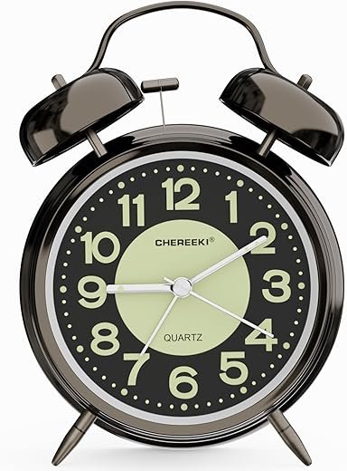 CHEREEKI Loud Alarm Clock for Heavy Sleepers Adults, Silent Non Ticking Analog Clock with Backlight, Luminous Dial, Battery Operated Alarm Clock for Bedroom, Included Battery, Black