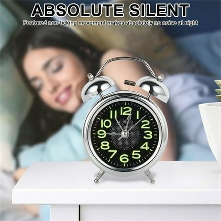 Classic Alarm Clock, Metal Twin Bell Alarm Clock for Heavy Sleepers, 4 Inches, Old Fashion Style for Adults, Student, Wind-Up Timer for Bedroom and Home Decoration (Silver)