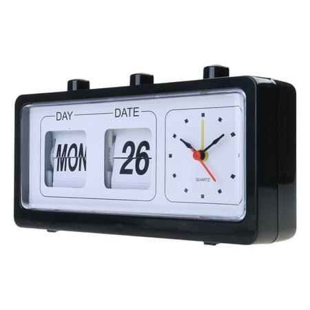 Classical Retro Mechanical Alarm Clock with Manual Flipped Calendar Date Day Time Display for Living Room or Office