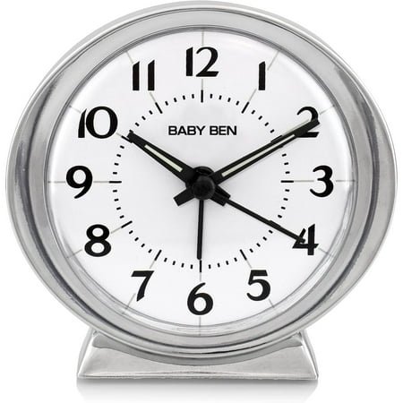 Classic Baby Ben Alarm Clock for Heavy Sleepers - Authentic 1964 Design, Loud High-Volume White Alarm Clock, Battery Operated, Metal Bezel