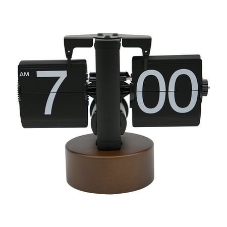 Classic Modern Wood Big Flip Desk Clock (Black), Walnut Wood Base Retro Vintage Analog Design Auto Flip Clock Table Clock Ideal for Home Office School Hotel Café