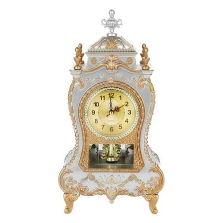 Clearance! European Antique Desk Clock Retro Clock Living Room Decoration Desk Clock Home Clock Brown Red/White