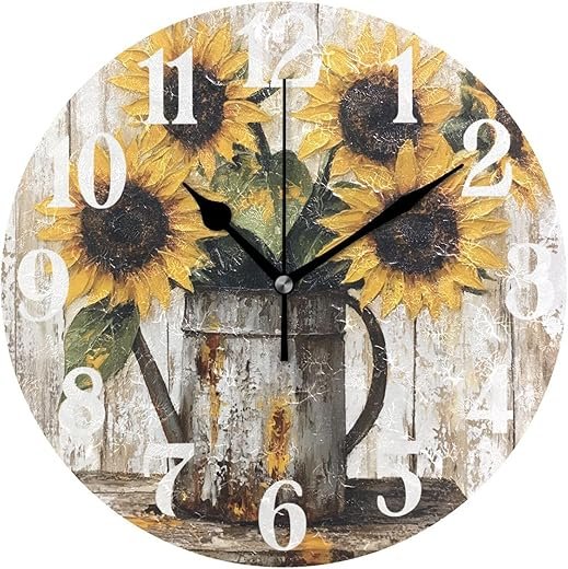 Best Round Watering Can Sunflower Design Wall Hanging Clocks