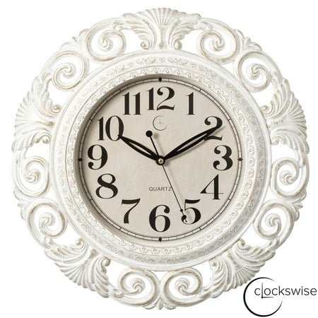 Clockswise Classic Round Decorative Hanging Wall Clock with Scroll Frame for Home Entryway Living Room Bedroom Kitchen Office Hotels & Restaurants