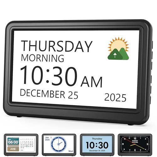 Clock with Day and Date for Elderly, 7" Large Display Digital Calendar Day Clock with 20 Custom Alarms and Medicine Reminders, 12 Display Modes, Dimmable Dementia Alzheimers Clocks for Seniors