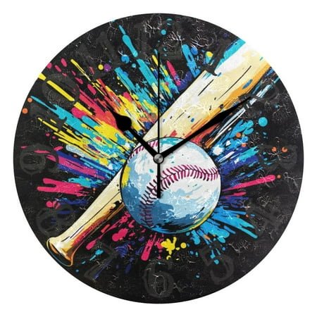 Colorful Baseball Bat Wall Clock 10 inch Non-Ticking Easy to Read Decorative Clocks for Home Bedroom Living Room