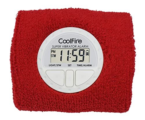 Coolfire Vibrating Alarm Clock - Silent Alarm Wristband Vibrating Alarm Watch. Silent Wrist Shock Alarm Clock. Vibration Alarm Bracelet Deep Sleeper & Vibrate Alarm (Black) (RED)