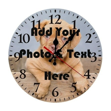 Custom Wall Clock Personalized Wooden Wall Clocks Silent Non Ticking Battery Operated Add You Phote and Text Round Wall Decor for Bathroom 12 in