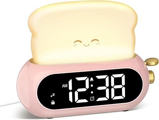 Cute Digital Clock for Bedrooms, Kids Alarm Clocks with Night Light Lamp, 10 Alarm Tones, Adjustable Brightness, Nap Timer, Snooze, Power-off Memory, Bedside Clocks for Girls Kids Teens Birthday Gifts