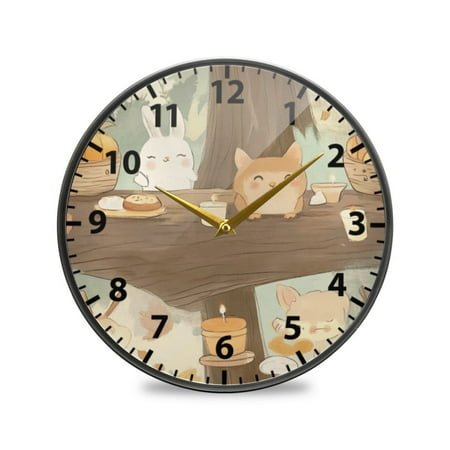 Cute Woodland Animal Wall Clock Modern Decor Acrylic Clock Golden Hands 9.5in
