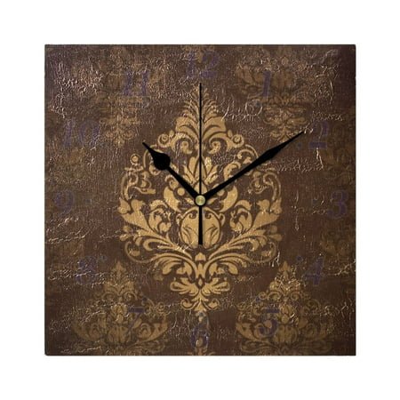 Damask Pattern Wall Clock Square Clock Decoration Creative Clock Dual Use Black Pointer 7.78in