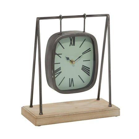 DecMode 12 Gray Metal Suspended Hanging Clock with Wood Base
