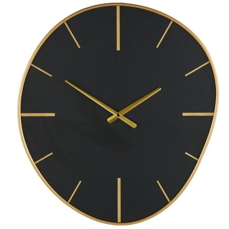 DecMode 21 Black Wooden Wavy Wall Clock with Gold Hands and Markers
