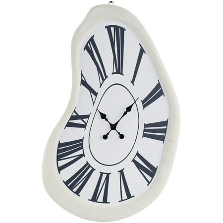 DecMode 24 x 40 White Wooden Abstract Wavy Wall Clock with Roman Numerals