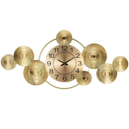 DecMode 31 Gold Stainless Steel Metal Starburst Wall Clock with Black Accents and Overlapping Discs