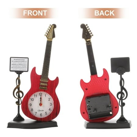 DEEPCRAFF 1Pcs Clock for Shelf with Musical Instrument Shape Red Plastic Time Display Alarm 23.8x11.6cm