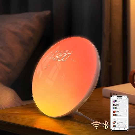 Dekala Sunrise Alarm Clock, Smart App Control, Bluetooth Speaker, Wake up Light Sunlight Sunset Lamp, White Noise Sound Machine, Night Light for Bedrooms, Alarms for Heavy Sleepers Kids & Adults
