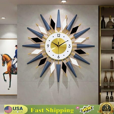 Denest Mid Century Wall Clock Large Silent Metal Starburst Wall Clock for Living Room
