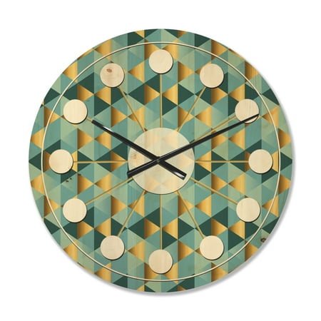 Designart 'Blue and Gold Dynamics V' Mid-Century Modern Wood Wall Clock