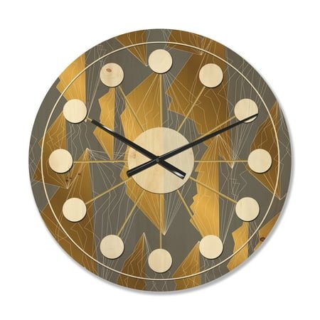 Designart 'Golden and Gray Polygon Pattern' Mid-Century Modern Wood Wall Clock