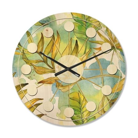 Designart 'Tropical Foliage Retro Pattern' Mid-Century Modern Wood Wall Clock