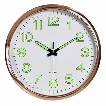 DESIGNICE Atomic Analog Wall Clock - Silver Brushed Finish - Sets Automatically- Battery Operated - Easy to Read - Easy to Use: Simple, Easy to Read Style Fits Any Decor - Rose Gold White Background