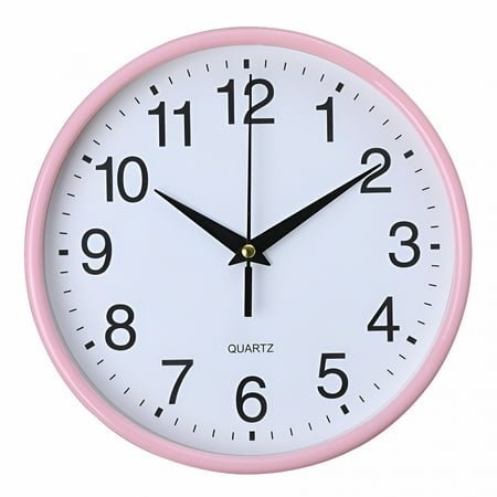 DESIGNICE Modern Silent Wall Clock with Pink Frame, 12-Inch Non-Ticking Quartz Movement for Home, Office, and Classroom Decor