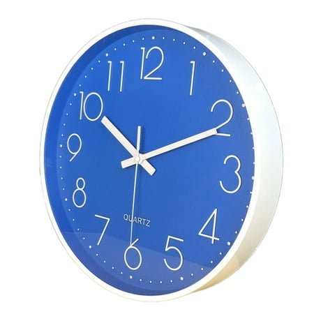 DESIGNICE Wall Clock,Clear Mirror Surface Wall Clocks Battery Operated,Metallic Painted Hands Large Wall Clock,10,White & Blue