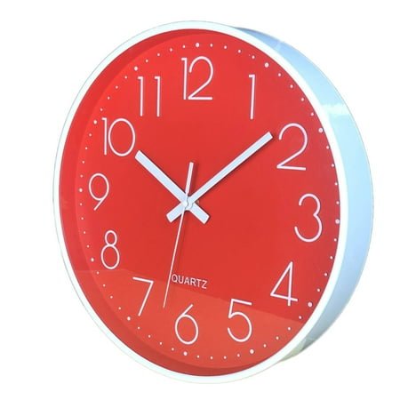 DESIGNICE Wall Clock,Silent Sweep Large Wall Clock,Premium Hands Upgrade Mechanism Bathroom Clock,Red,10