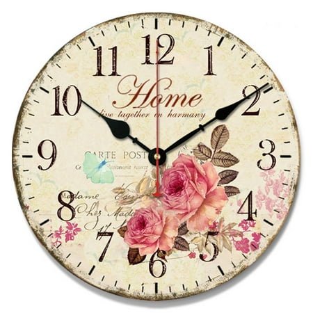 DESIGNICE Wall Clock,Vintage Style with Silent Movement Large Wall Clock,Dust & Fade-Resistant Walnut Backing Kitchen Clock,34CM,Style2