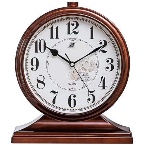 Desk Clock for Table Decor, Retro Mantel Clock Battery Operated for Fireplace Mantel, Living Room, Bedroom, Office, Desktop Decoration(Brown)