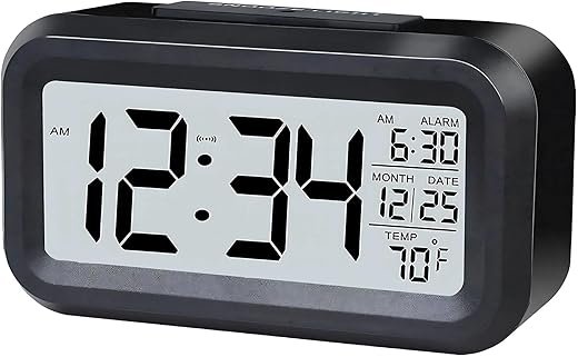 Digital Alarm Clock Battery Operated with Large Display, Night Light Sensor, Temperature and Date | Bedside Clock for Bedroom, Dorm, Office Desk, Bathroom, Kids, Travel