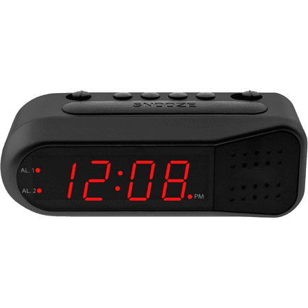 Digital Alarm Clock – Black Case with Red LEDs - Ascending Alarm Grows Increasing Louder, Gentle Wake Up Experience, Dual Alarm - Battery Back-up, Easy to Use with Simple Operation
