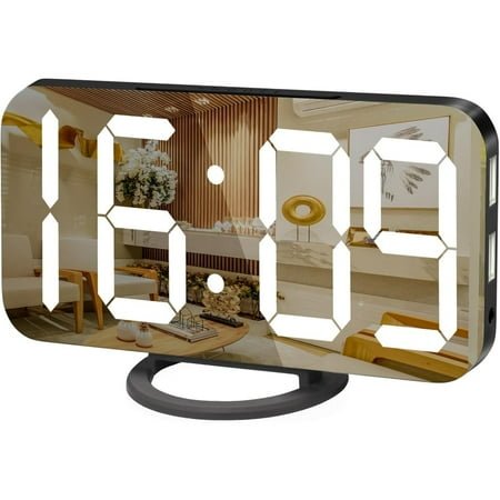 Digital Alarm Clock, Large LED Display, with USB Charger, Snooze Function Dim Mode Wall Hanging Beside Desk Clock for Bedroom Black Room Decor