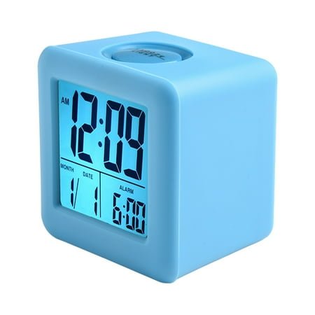 Digital Alarm Clock Lcd Alarm Clock Night Stand Battery Powered Environmental Silicone Shell Modern Style For Kids Blue