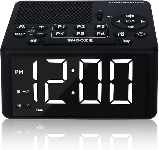 Digital Alarm Clock Radio with AM/FM Radio, Presets, Scan, Dual Weekday/Weekend Alarms, Snooze, Sleep Timer and Dimmable White LED Display for Bedroom, Living Rooms, Kitchens, Offices, etc (White)