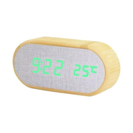 Digital Alarm Clock Round Wooden Desk Clocks with 4 Alarms Sound Control50-100% Dimmer LED Electronic Clock for Bedroom Table Bedside Decor