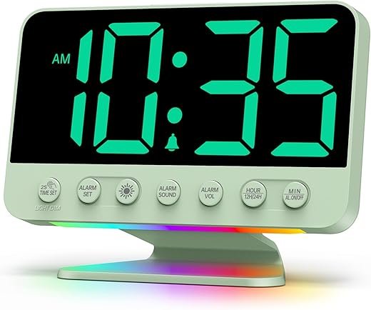 Digital Alarm Clocks for Bedrooms: Large Bold Number 5 Brightness Dimmer - Easy to Read Across The Room - 5 Alarm Sound 8 Night Light - Sage Green