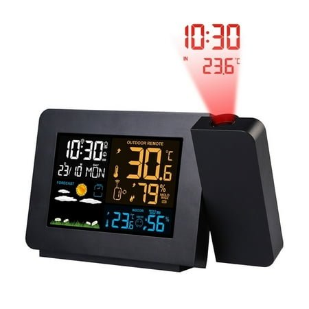 Digital Atomic Alarm Clock Color LCD Display Weather Station Radio Control Projection Time Temperature Humidity Forecast Sensor ,Easy to Operate