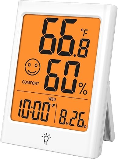 Digital Indoor Thermometer for Room, Smart Temperature Humidity Monitor with Backlight, Comfort Indicator, Max/Min Record, Time, Calendar, Alarm, °c/°f Switch for Bedroom, School