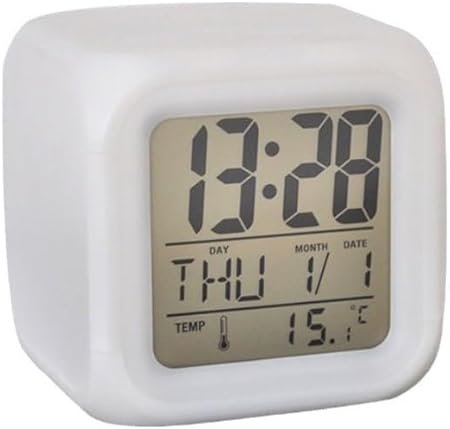 Digital LED Color Change Alarm Clock, Multi-Functional Calendar Temperature Display, Mute Students Wake Up Alarm Clock with 7 Color Nightlight for Bedroom