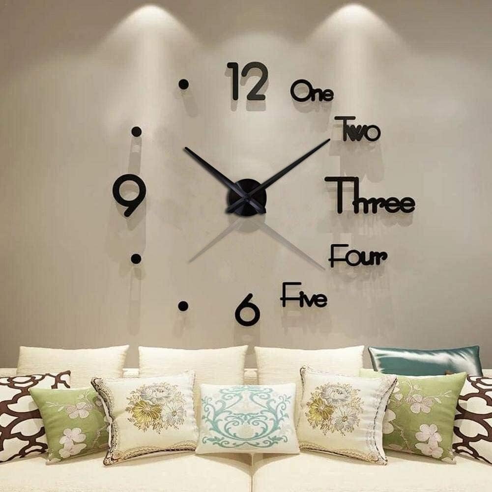 DIY 3D Wall Clock Large Frameless Watch Mirror Surface Wall Art Clock for Living Room Bedroom Office Hotel Wall Decoration (DIYL100-Black)