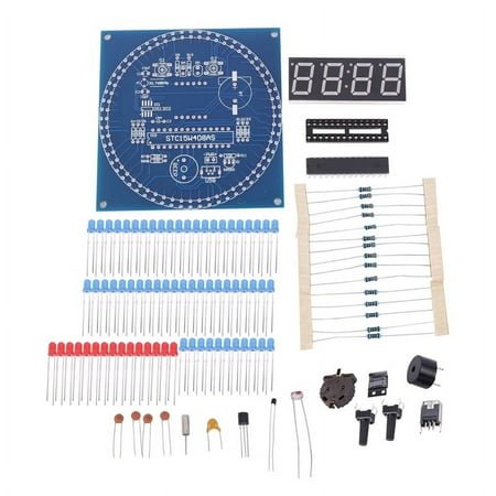 DIY Rotating Electronic Clock Kit Electronic Circuit Basic Experimental Kit LED Display Alarm Clock DIY Parts,1 x LED Electronic Digital Clock module kit,Blue