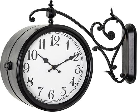 Double Sided Wall Clock, European Metal Vintage Wall Clock, Large Antique Corner Wall Clocks for Garden,Indoor,Outdoor,Living Room Decor