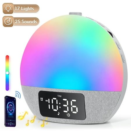 Doulami Sunrise Alarm Clock Wake Up Light White Noise Machine Natural Wake-Up Light with 25 Sleep Sounds & 17 Lights
