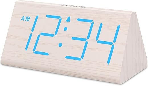DreamSky Wooden Digital Alarm Clocks for Bedrooms - Electric Desk Clock with Large Numbers, USB Port, Loud Alarm for Heavy Sleepers, Adjustable Volume, Dimmer, Snooze, DST, Wood Décor, Adapter Powered